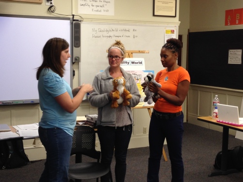 Chart presentations: Puppets can be used to help students process their behavioral center choices.